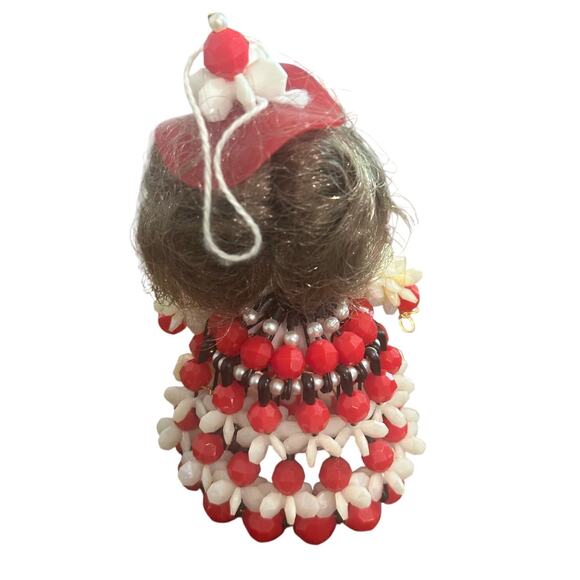 Vintage 1960's Beaded Safety Pin Doll Christmas Ornament 4" - Picture 2 of 3